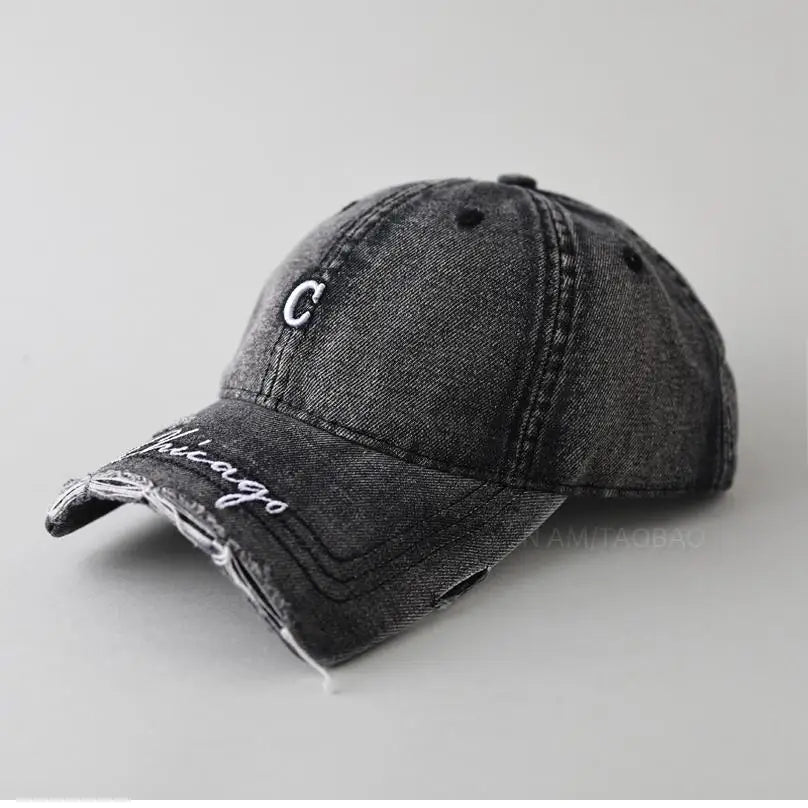 Washed Denim Baseball Cap Unisex Chicago