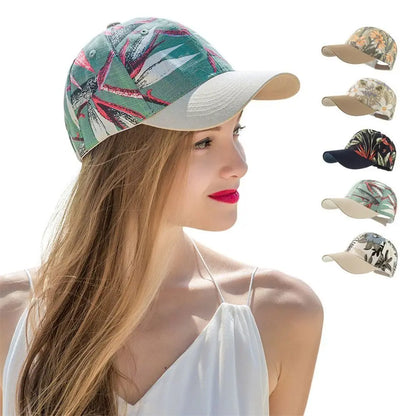 New Flower Print Sunscreen Hat Adjustable