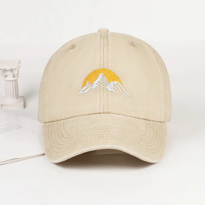 Vintage Mountain Sunrise Embroidered Washed Baseball Cap