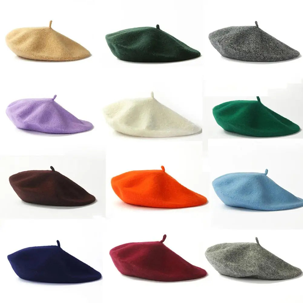 Multi-Color Wool Thick Berets Winter Autumn Artist French Retro Plain Painter Hat