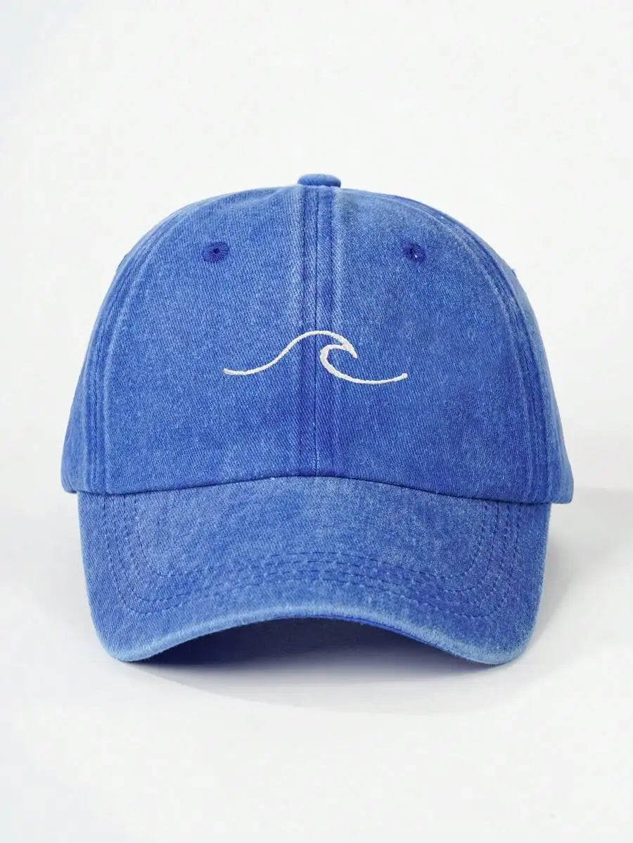 Embroidered Wave Washed Baseball Cap Adjustable