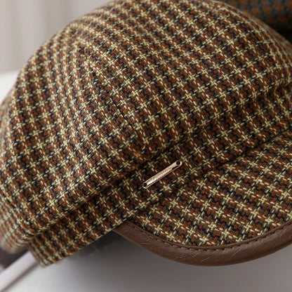 Women's Vintage Newsboy Hat - Retro Plaid Octagonal Beret Cap