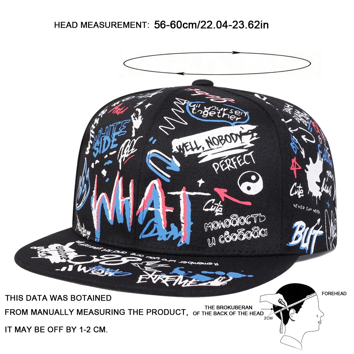 Unisex WHAT Graffiti Print Hip Hop Hats Fashion Spring Autumn Outdoor Adjustable Casual Sunscreen Hat
