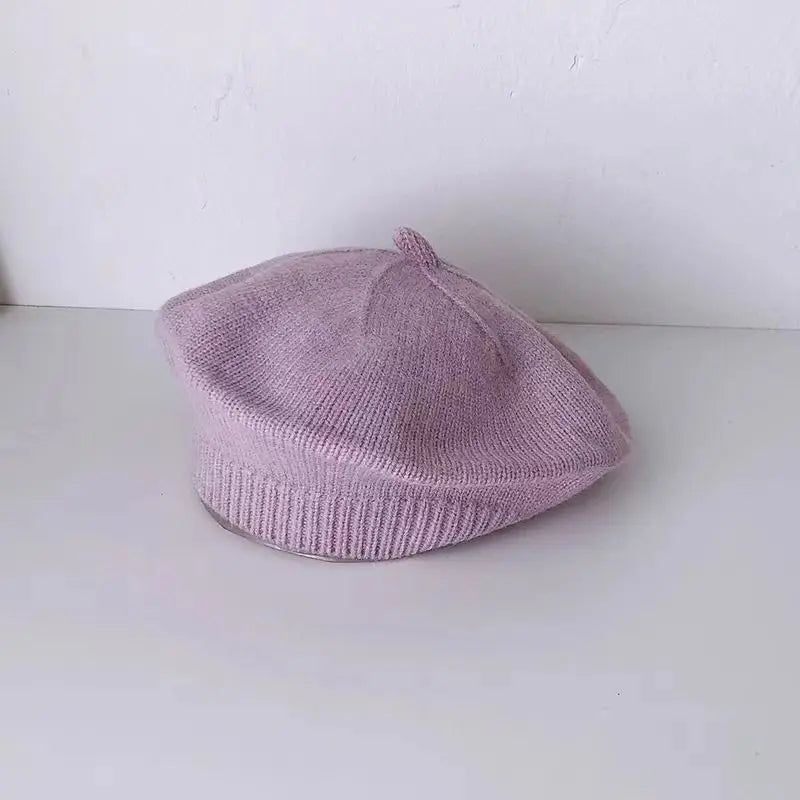 Flower Baby Beret Hat Winter Warm Knitted Beanie Cap