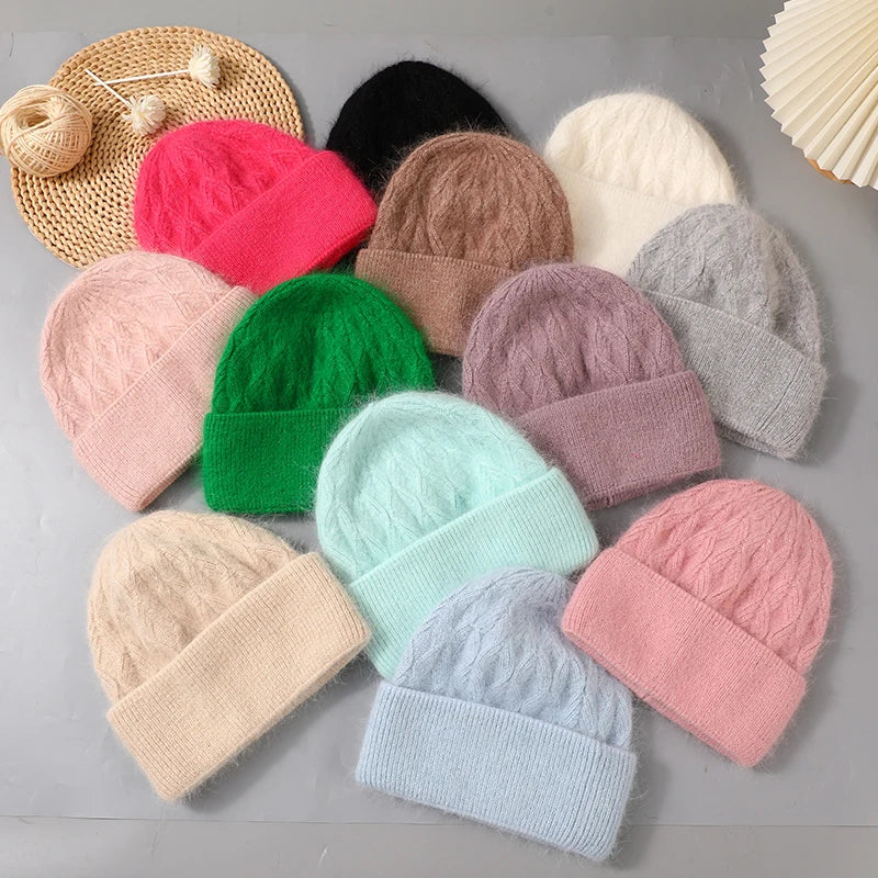 Women Fashion Twist Style Angora Rabbit Fur Beanie Winter Warm Knitted Cashmere Hat