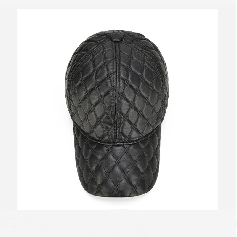 Spring Genuine Sheepskin Leather 55-61cm Black Baseball Caps For Man