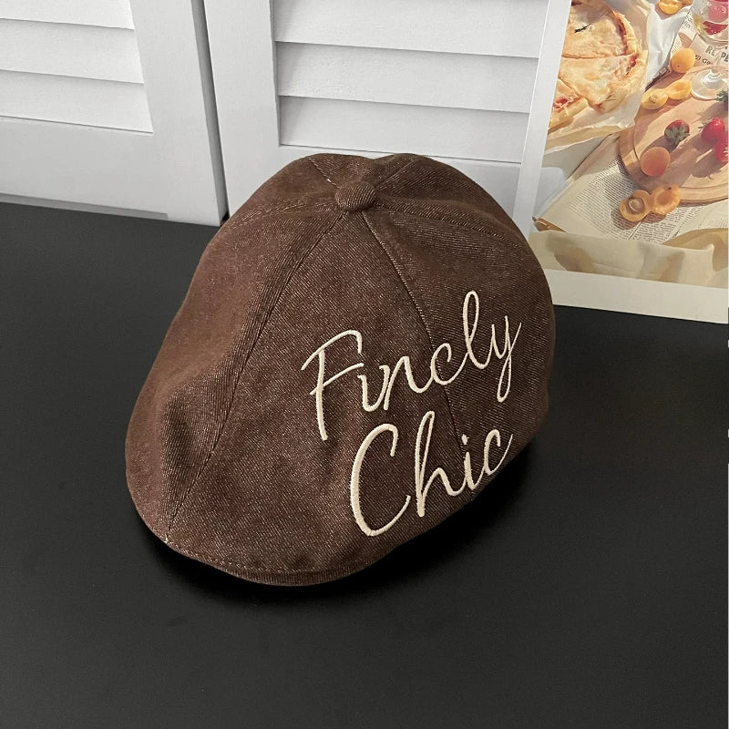 Ins Personalized Letters Embroidered Denim Berets
