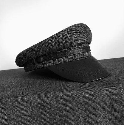 Women Wool Flat Navy Hat, Autumn Winter Small Brim Vintage Beret Painter Cap
