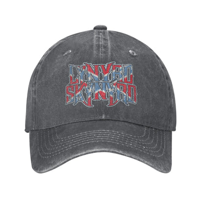 Lynyrded Rock Biker Skynyrded Logo Baseball Caps Distressed Denim Flag US