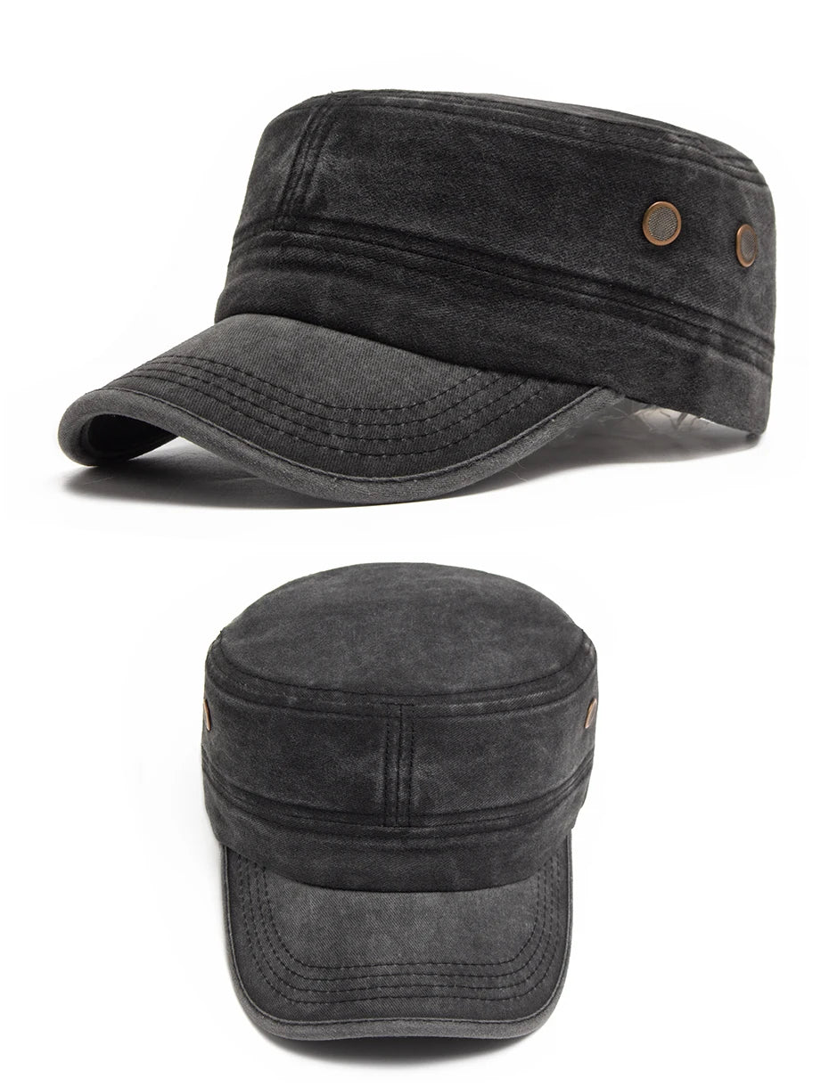 Men Flat Army Hat Washed Cotton Vintage Visor Baseball Cap Hunting Militarily Caps Casual Outdoor