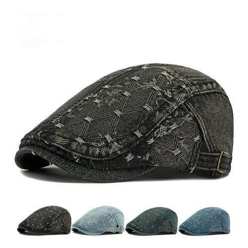 Vintage Stitch Denim Flat Cap British Newsboy Cap