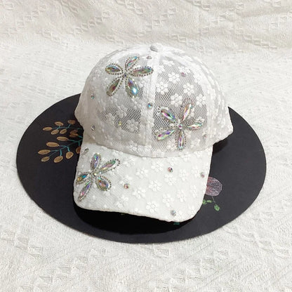Summer Lace Flowers Baseball Caps For Women Butterfly Rhinestone