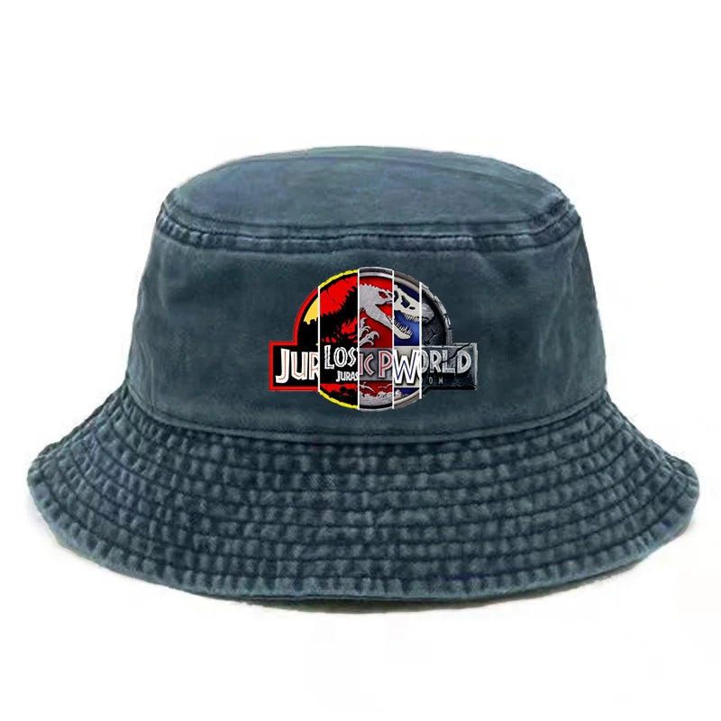 Jurassic Park Bucket Cap Distressed Hats Cap Dinosaur Men Retro Outdoor Summer