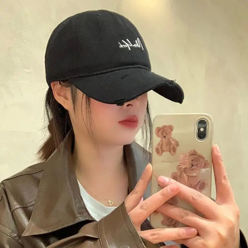 Distressed Perforated Duckbill Cap Cotton Baseball Cap