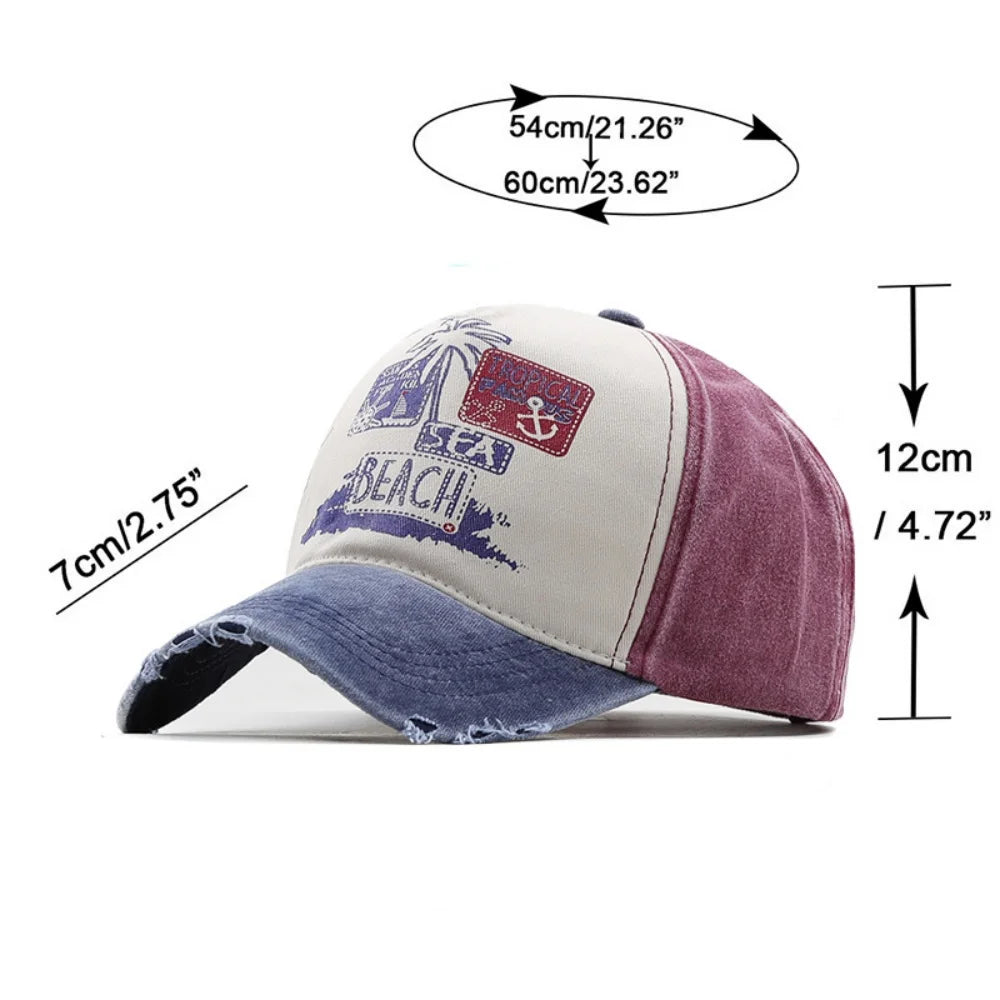 Retro Beach Embroidery Hat for Men Women