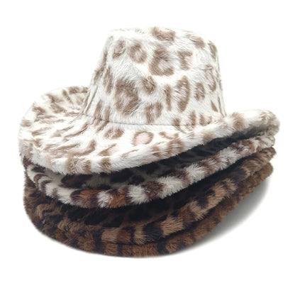 Leopard-Print Denim Hat Autumn/Winter British Style Women's