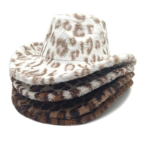 Leopard-Print Denim Hat Autumn/Winter British Style Women's