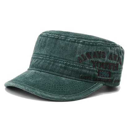 2024 New Letter Embroidery Washed Cotton Flat Top Military Cap