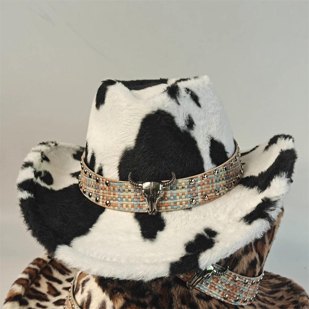 Leopard Print Rabbit Fur Western Cowboy Fedora Hat