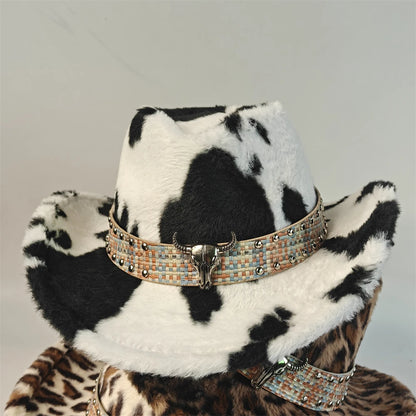 Leopard Print Rabbit Fur Western Cowboy Fedora Hat