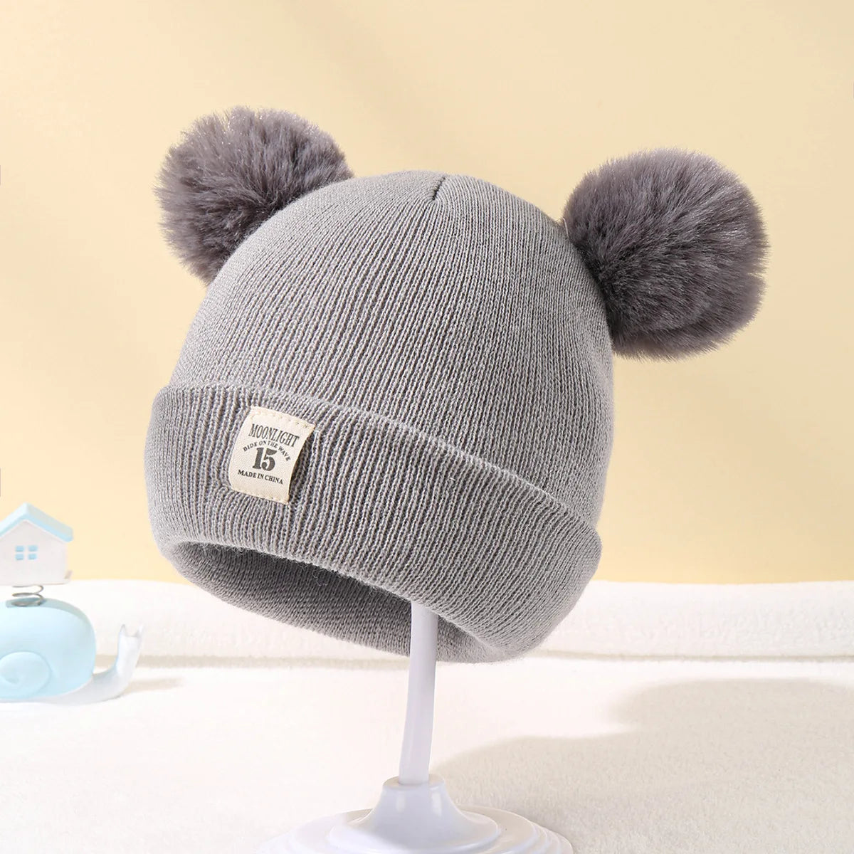 Autumn Winter Baby Warm Knitted Hats With Pom Kids Knit Beanie Hat Solid Color Children Hat