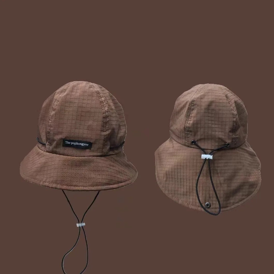 Japanese Drawstring Contrasting Fisherman Hat, Versatile For Outdoor Outings In All Seasons
