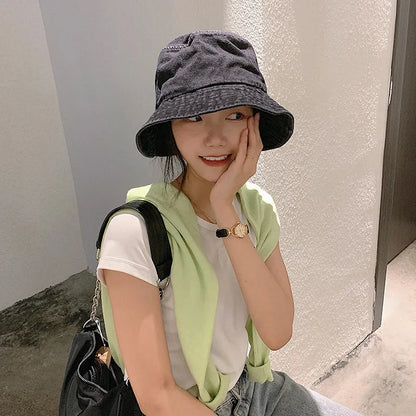 Retro Washed Cowboy Bucket Hat Women Men