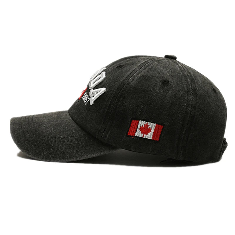 Unisex Washed Cotton Vintage Cap Canada Letter Embroidery Baseball Cap Men And Women