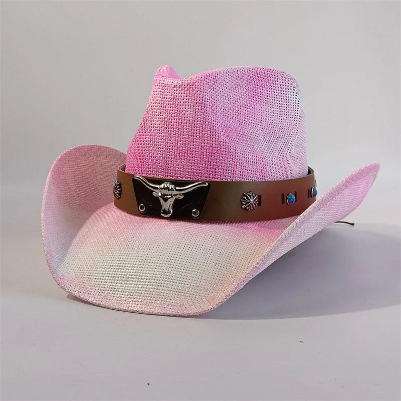 Hand-Woven Crochet Raffia Cowboy Hat