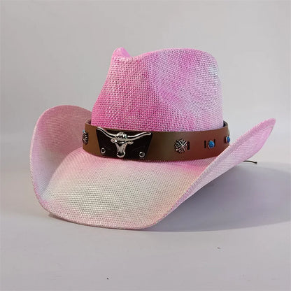 Hand-Woven Crochet Raffia Cowboy Hat