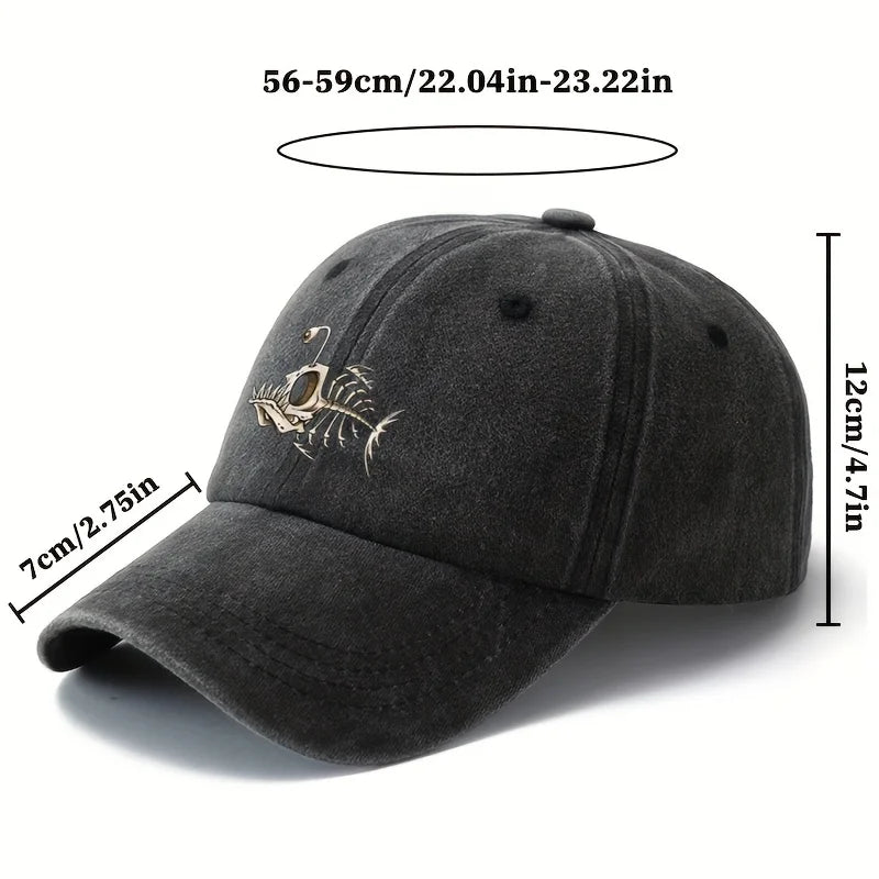Fishbone Printed Baseball Cap Classic Retro Curved Brim Suitable for Outdoor Camping Trips
