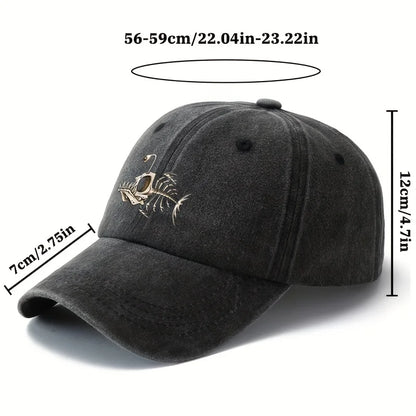 Fishbone Printed Baseball Cap Classic Retro Curved Brim Suitable for Outdoor Camping Trips