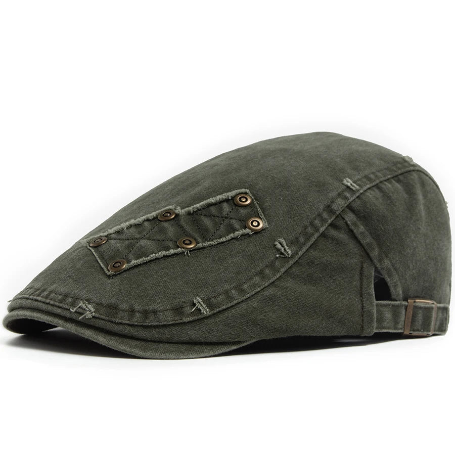 Vintage Rivet Newsboy Cap Men Women Fashion Washed Cabbie Beret
