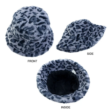 Autumn Winter Leopard Print Bucket Hat Thick Soft Warm Plush Fisherman Hat