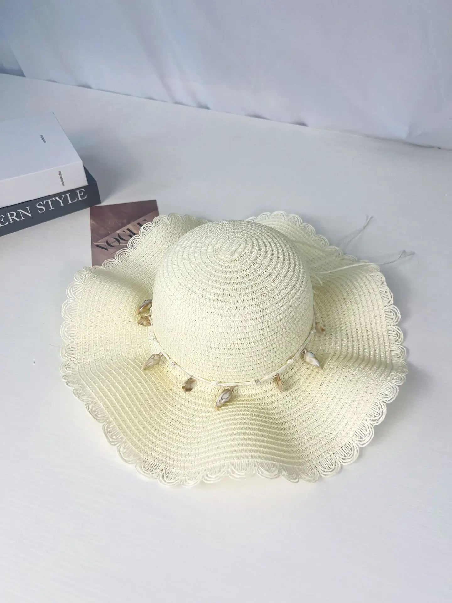 Women Summer Wide Brim Straw Hat Wave Edge Sun Protection