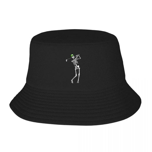 Golf Funny Golfing Skeleton Golfer Halloween Pattern Bucket Hat For Men Women's