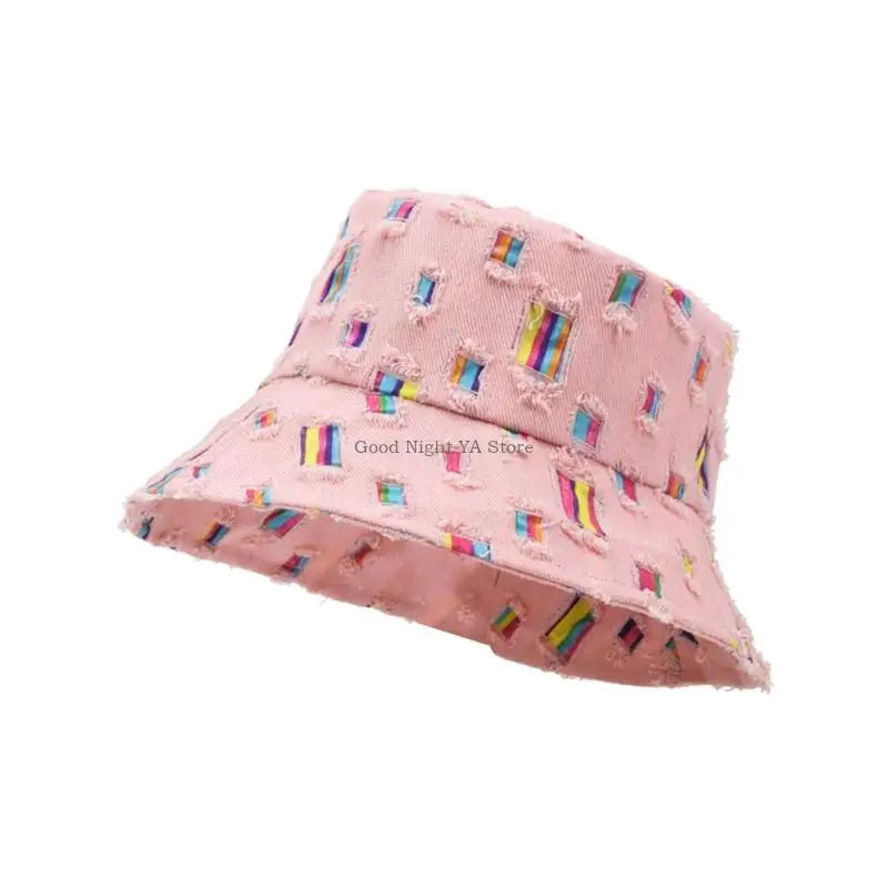 Ripped Casual Bucket Hat Foldable Design Adult Summer Fisherman Hat