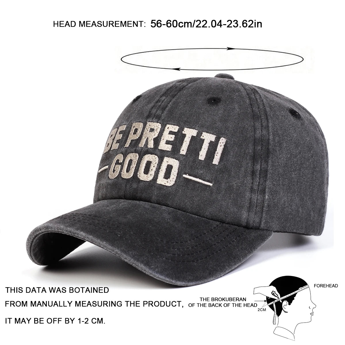 Unisex Be Pretti Good Letter Embroidery Washed Baseball Cap Spring Autumn