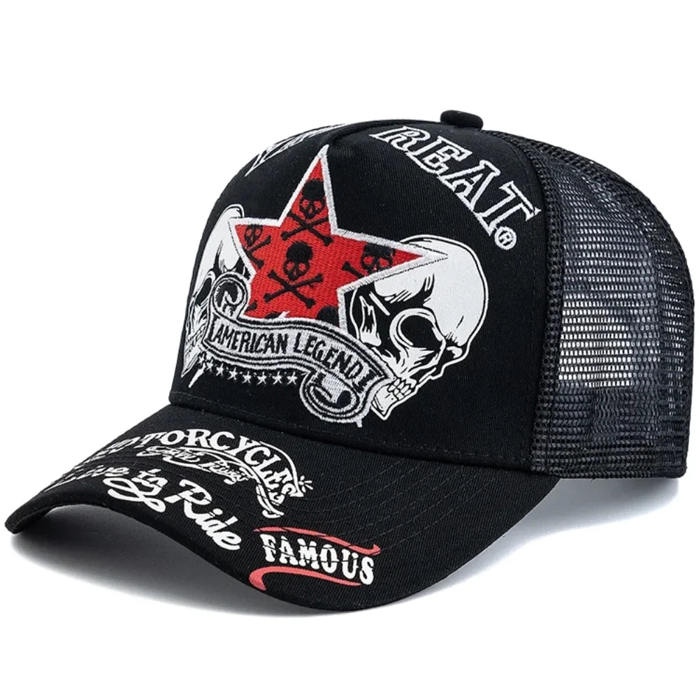 Unisex Punk Style Cap Red Star Skull Crossbones Embroidery Baseball Cap