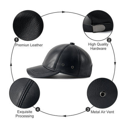 Men's Adjustable Baseball Cap Winter Driving Hunting Fishing Hat Genuine Leather Ivy