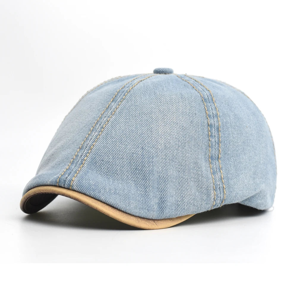 Denim Beret Hat Washed Vintage Peaked Cap Adjustable