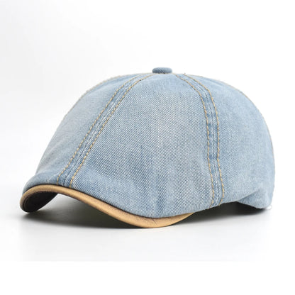 Denim Beret Hat Washed Vintage Peaked Cap Adjustable