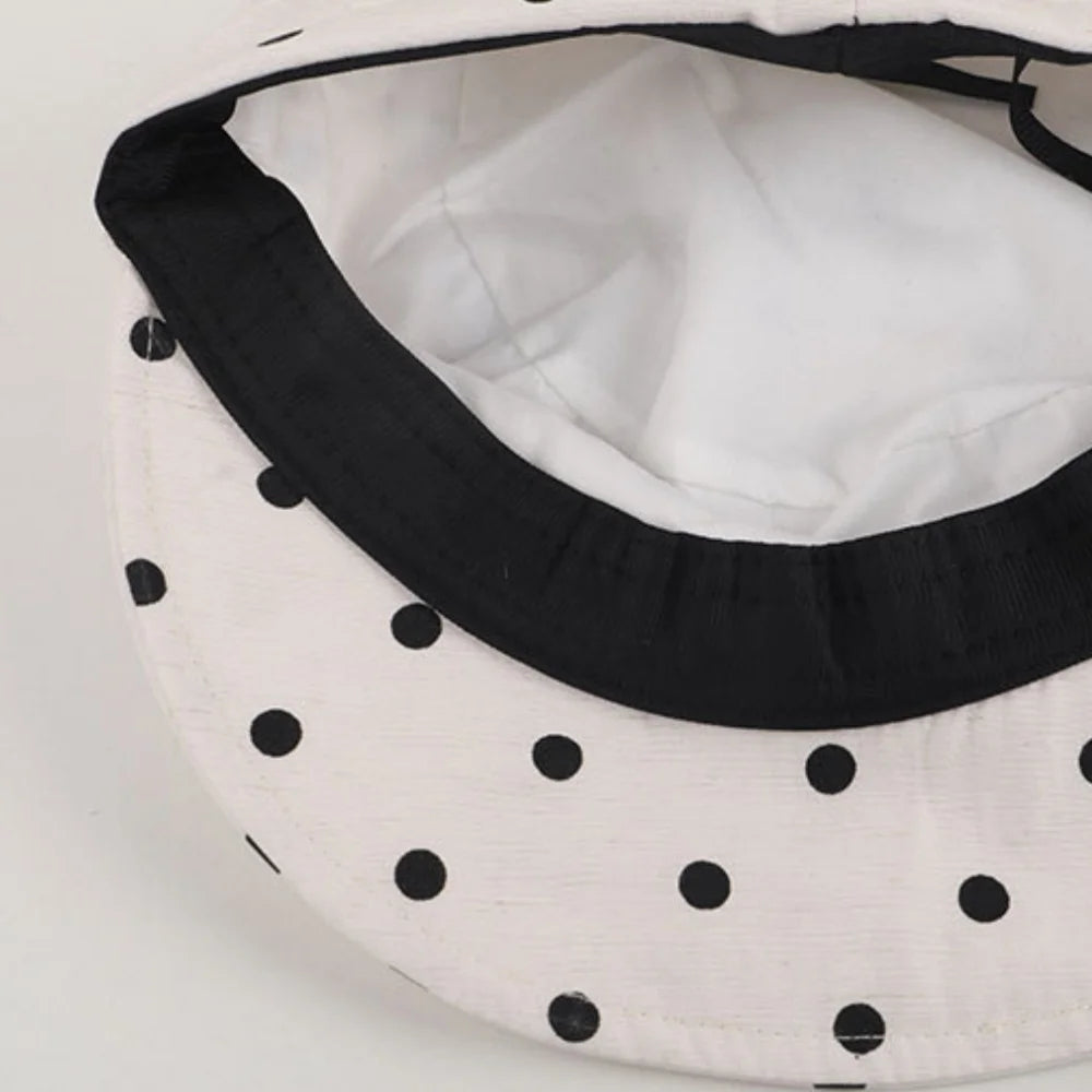 Dot-Patterned Equestrian Hat With Brim English-Style Black And White Beret