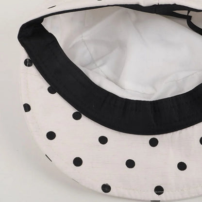 Dot-Patterned Equestrian Hat With Brim English-Style Black And White Beret