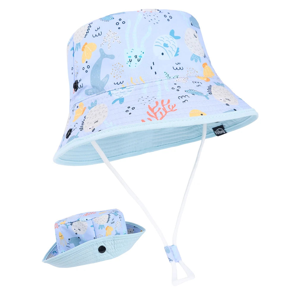 Panama Summer Children Bucket Hat Cartoon Baby Beach Foldable Brim Hat Kids