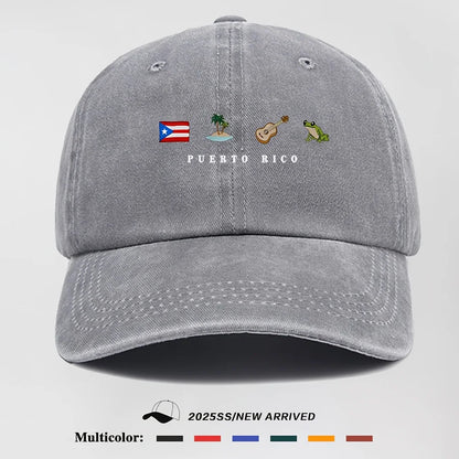 Men's Baseball Cap, Puerto Rico Flag Tropical Guitar & Frog Graphic