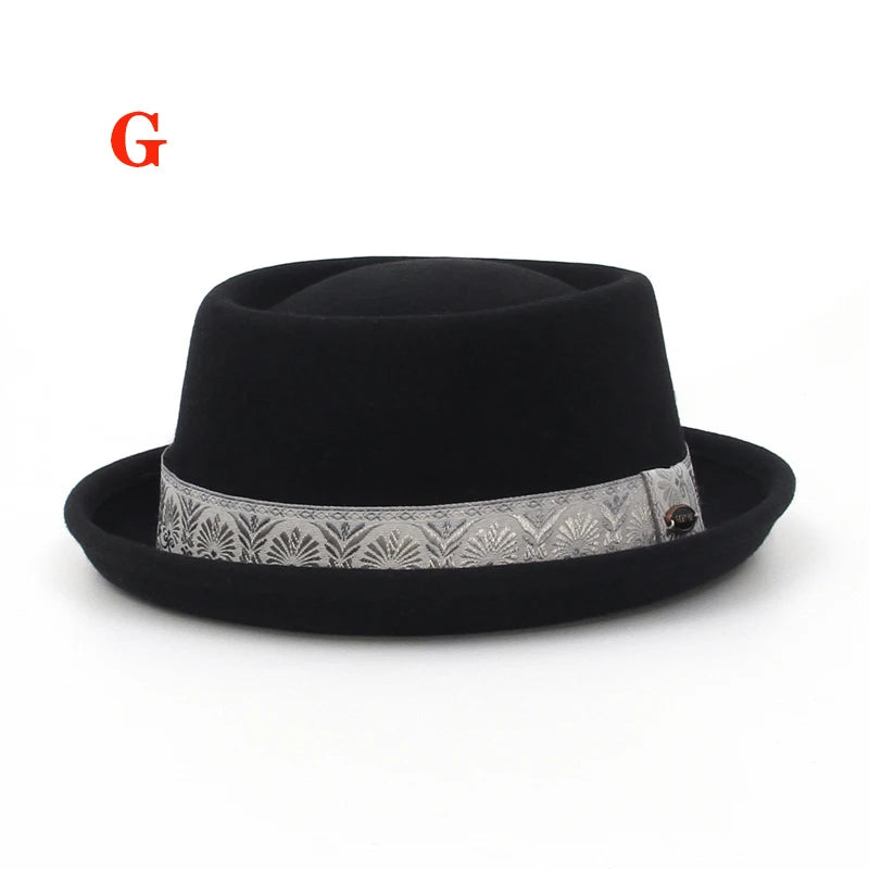 100% Wool Pork Pie Fedora Hat For Women Men
