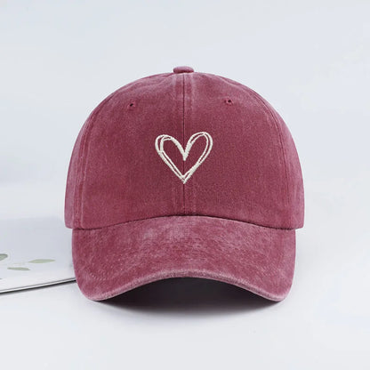 Y2K Style Heart Embroidered Baseball Cap Vintage Washed Distressed Dad Cap Breathable Adjustable Sun Hat