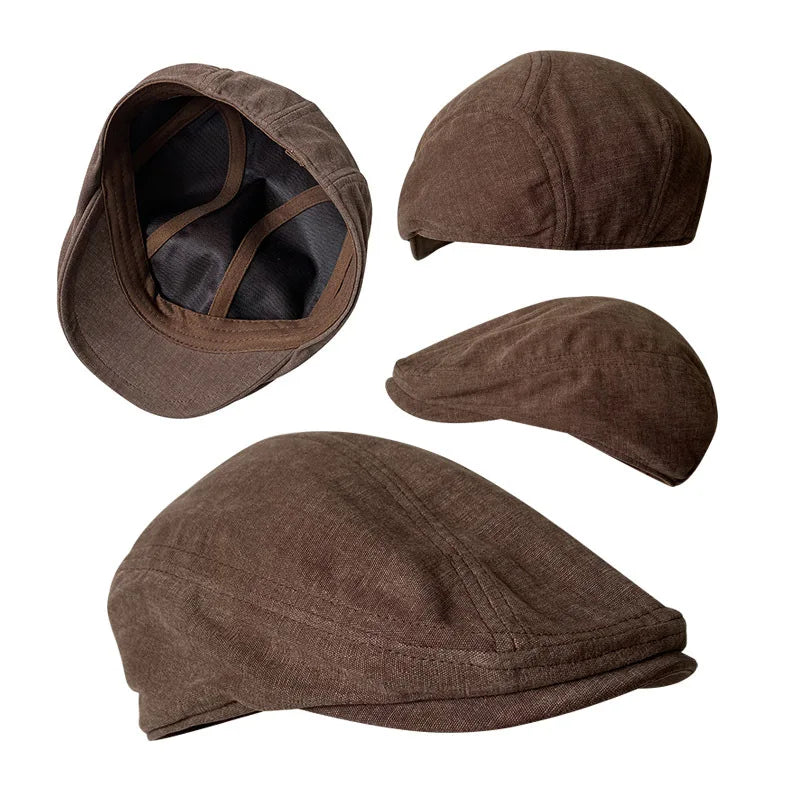 Summer Linen Breathable Big Size Berets Newsboy Caps