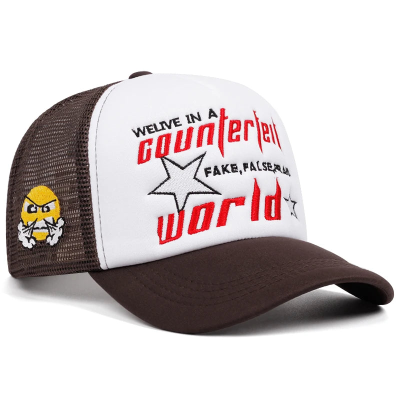 Personalized Fashion Mesh Hat World Angry Expressions Embroidered Street HipHop Hat Baseball Hat